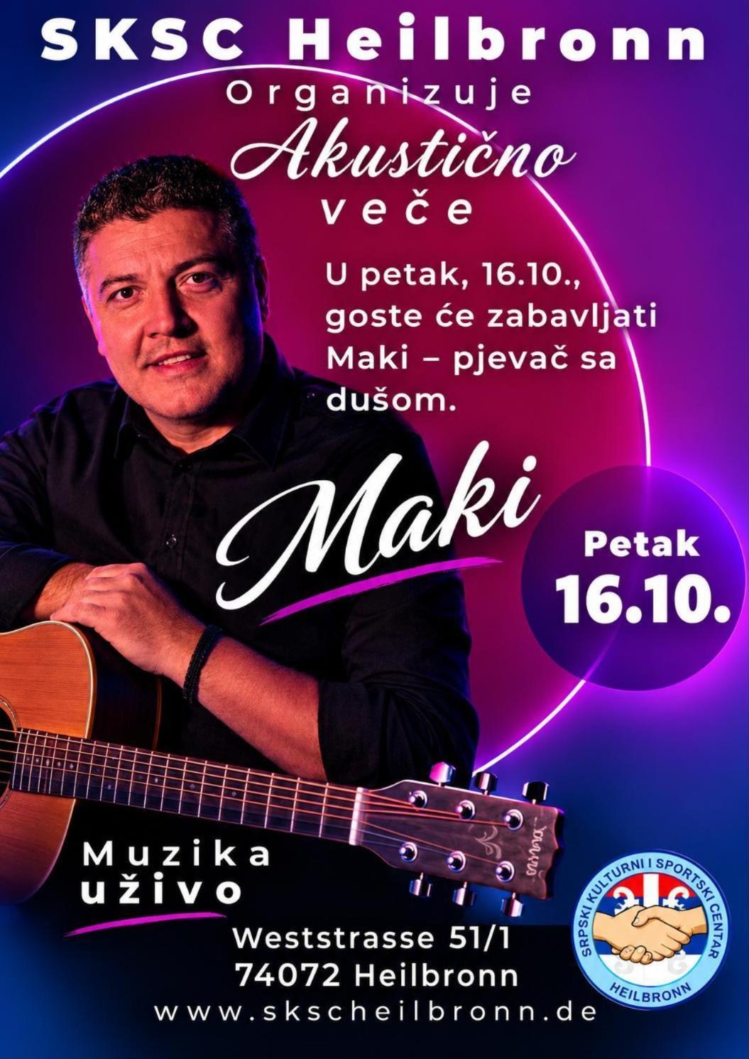 Plakat: Akustično veče sa Makijem